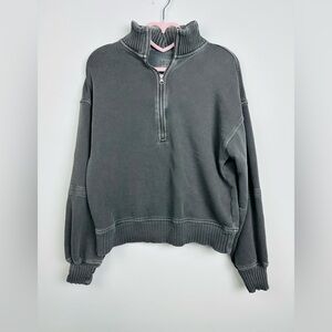 Aerie Gray Textured Knit Oversize Half zip Sweater Size XS